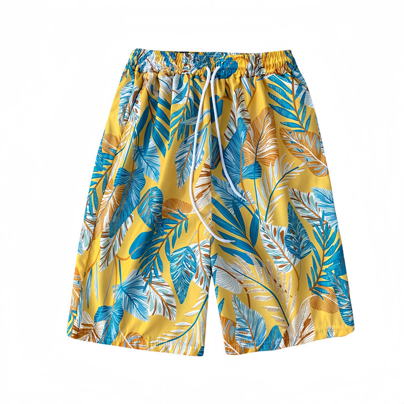 Men's Summer Seaside Vacation Floral Shorts Oversized Loose Casual Hawaiian Capris Elastic Waist Quick Drying Beach Shorts