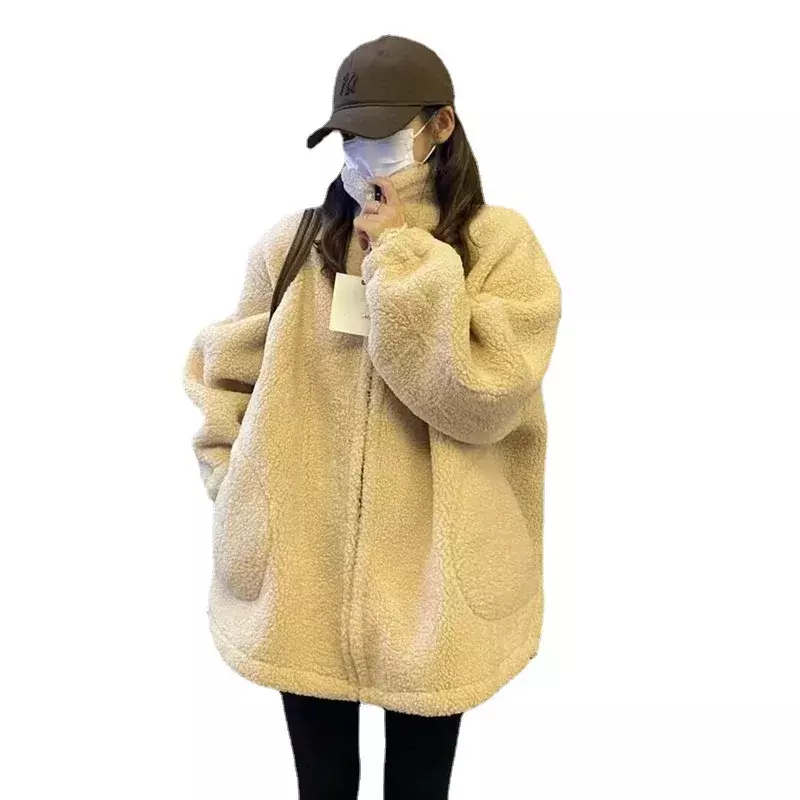Женское модное пальто из овечьей шерсти, очень популярный женский толстый топ на молнии, куртка с воротником-стойкой, высококачественные дамские пальто, новинка на осень-зиму