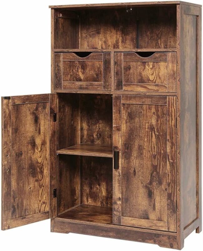 Storage Cabinet with 2 Drawers & Adjustable Shelves, Bathroom Storage Cabinet with Door, Cupboard, Floor Cabinet for Living Room