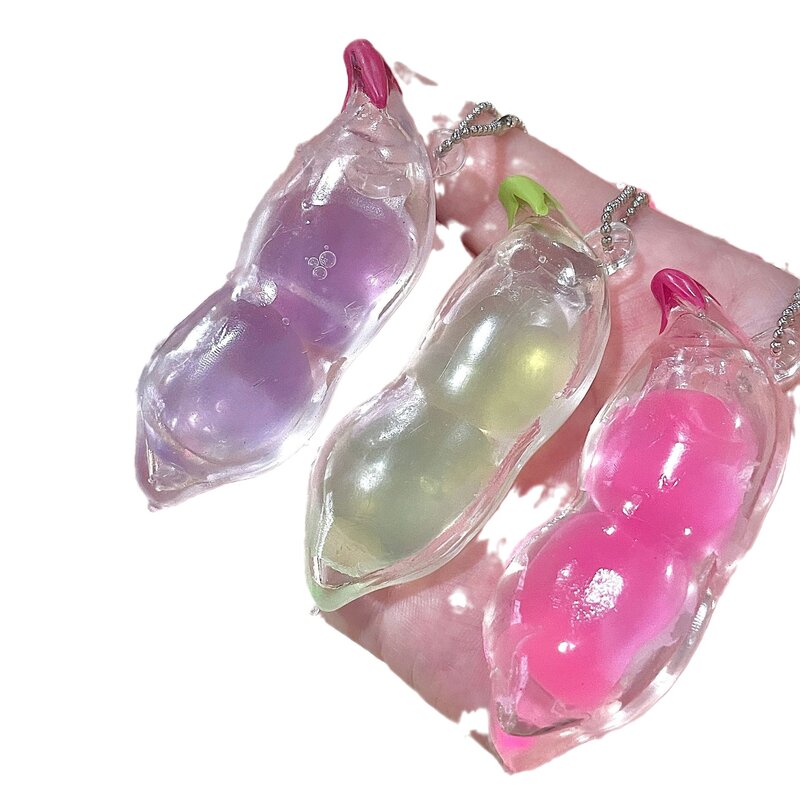 New Cute Simulation Transparent Pea Squeeze Toys Kids Stress Relief Toys Soft Peas Pinch Music Fidget Toys Key Chain Pendant
