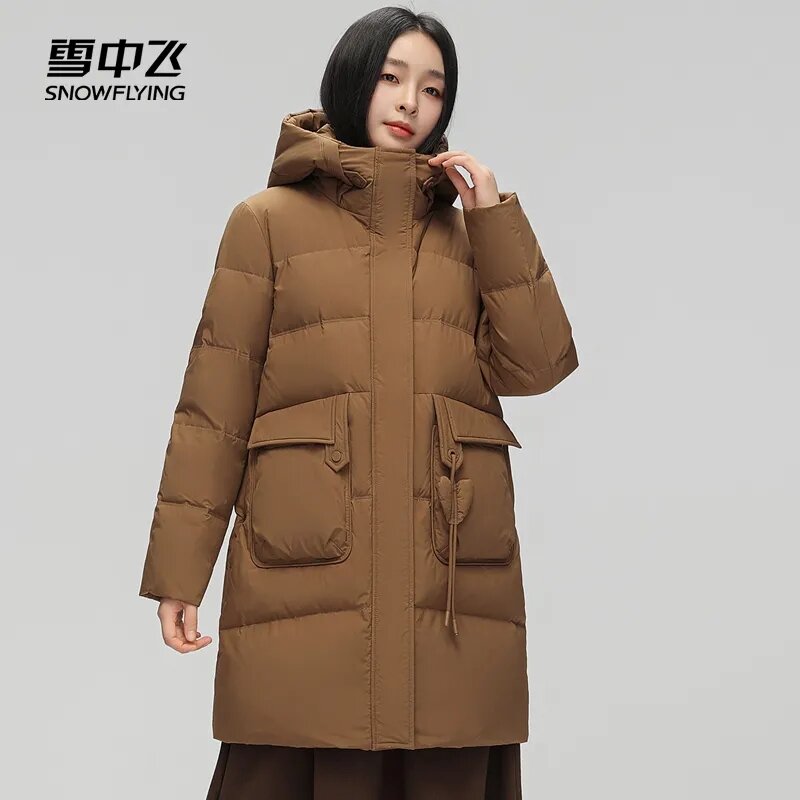 Женская зимняя теплая куртка с капюшоном, Длинная модель 2023