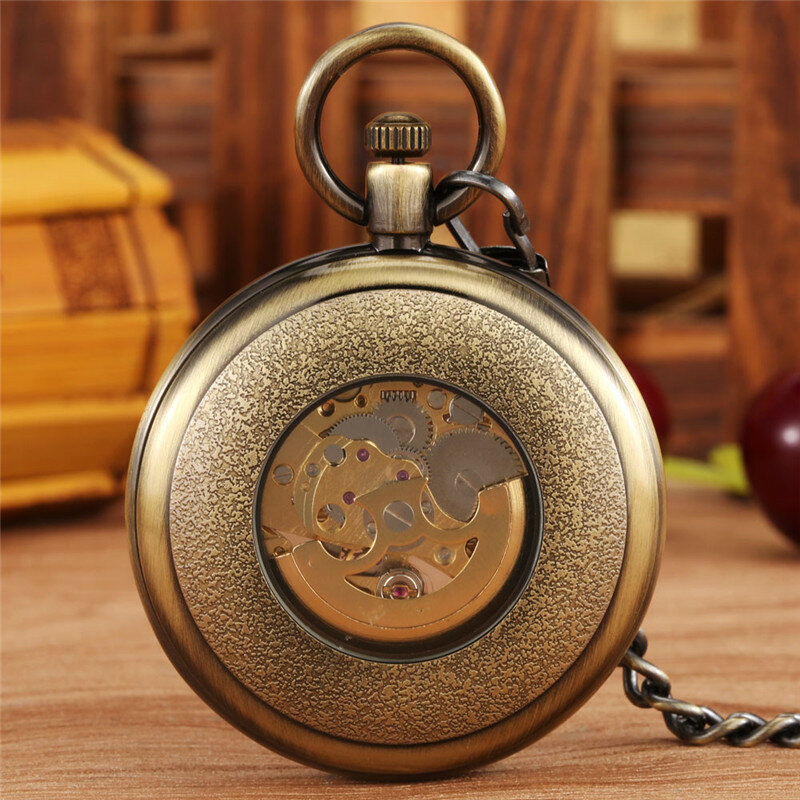 Reloj de bolsillo mecánico con carcasa de aleación antigua para hombre y mujer, Reloj de esqueleto automático, colgante de manos luminosas, cadena Fob