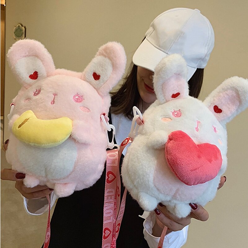 NEW-Cute peluche Doll Rabbit Messenger Bag Girls Phone Purse Organizer Crossbody Shoulder Bags