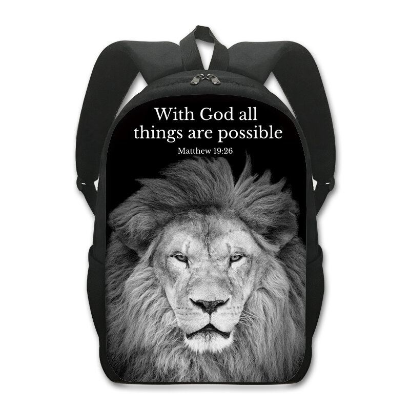 With God All Things Are Possible Lion Backpack Bible Verse Rucksack for Travel Laptop Backpack Children School Bags Kids Bookbag