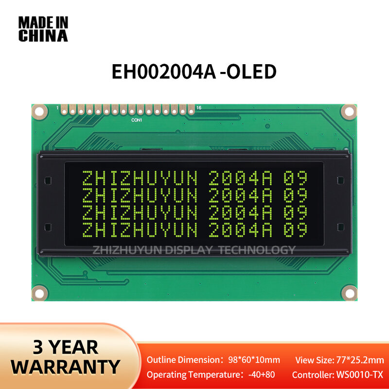 EH002004A 병렬 인터페이스, 2004 내장 WS0010 OLED 디스플레이 스크린, 블랙 필름, 옐로우 레터, 16 핀