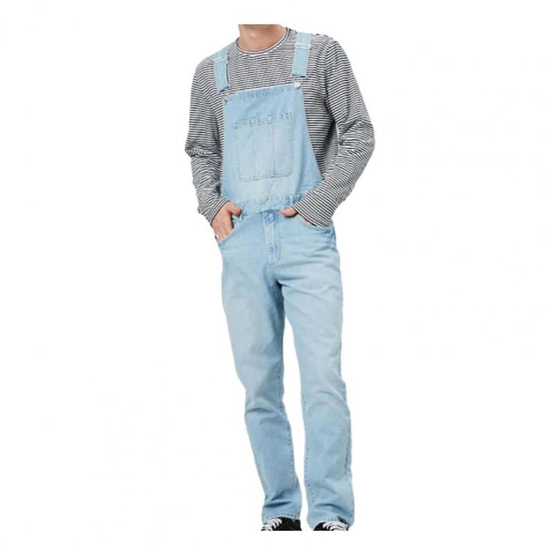 بذلة جينز متعددة الجيوب للرجال ، بذلة جينز يومية غير رسمية ، سراويل طويلة بحمالات للذكور ، أزياء الشارع أحادية اللون