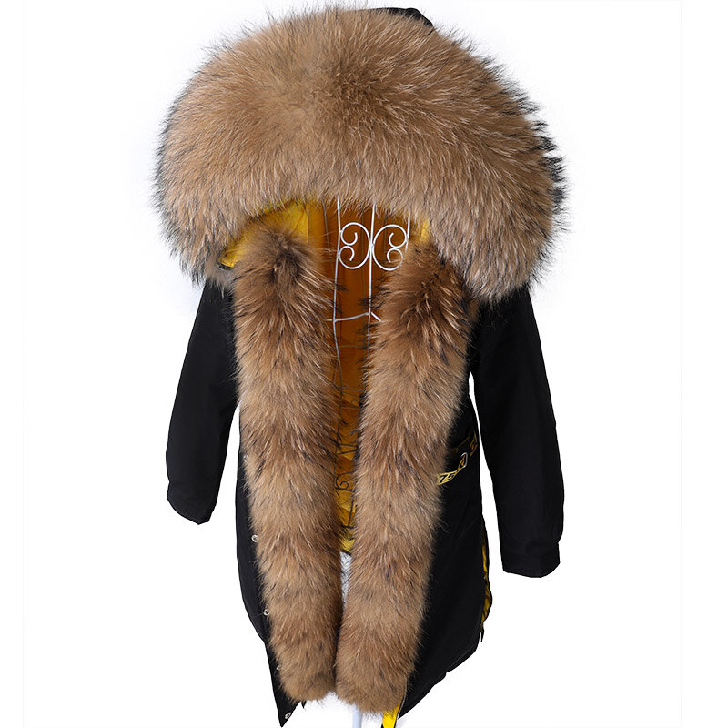 Maomaokong-Chaqueta de plumón de piel 2022 Real para mujer, abrigo largo, prendas de vestir cálidas, cuello de piel grande, ropa femenina de lujo, Parkas, chaqueta acolchada