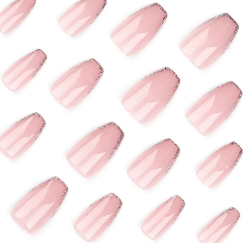 Unghie finte francesi moda rosa colore puro stampa sulle unghie copertura completa staccabile unghie finte donne ragazze