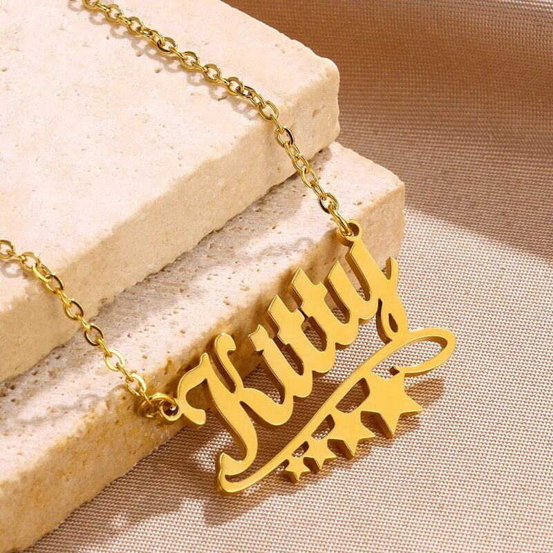 Custom Stars Name Necklace Women Girl Trendy Jewelry Stainless Steel Personalized Gold Color Pendant Necklace Gift For Her
