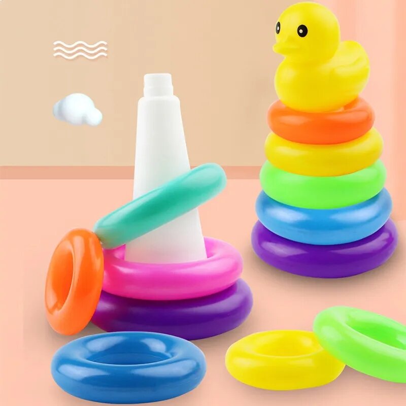 Montessori Rainbow Stacking Toys for Toddlers 1-3 prima educazione apprendimento Stacking Tower Soft Ring Stacker Baby Toys 6 12 mese