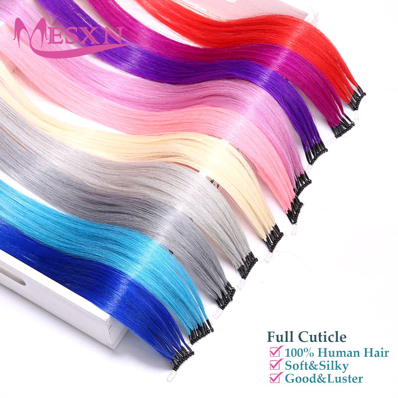 Волосы для наращивания MESXN Color 8D, натуральные человеческие волосы для наращивания, цвет фиолетовый, синий, розовый, серый, 20 дюймов, 0,5 г/стран