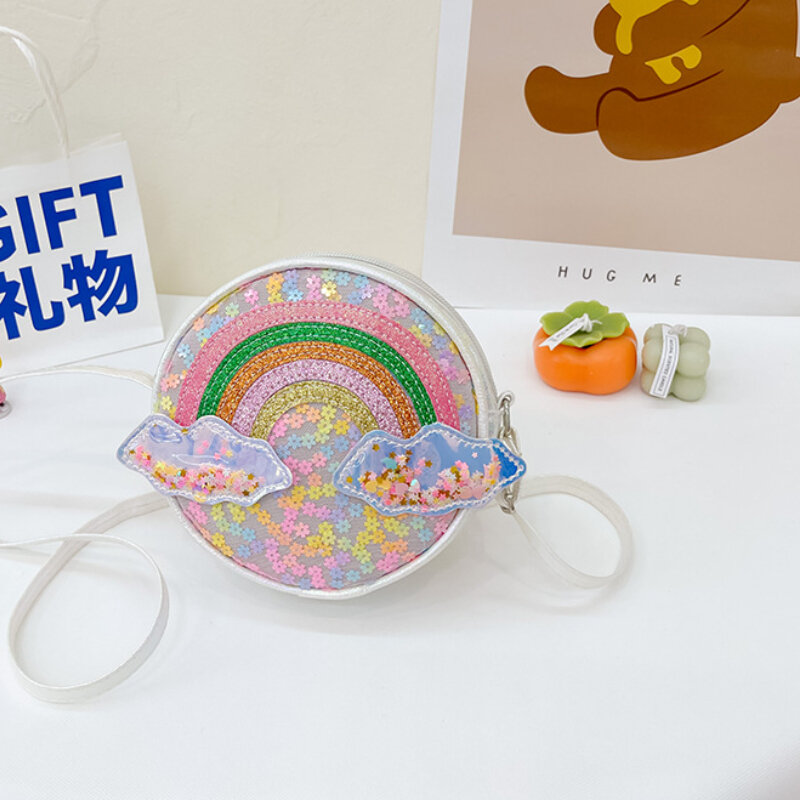 Versão coreana do laser redondo saco 2022 novo saco de ombro das crianças dos desenhos animados arco-íris lantejoulas mochila da criança