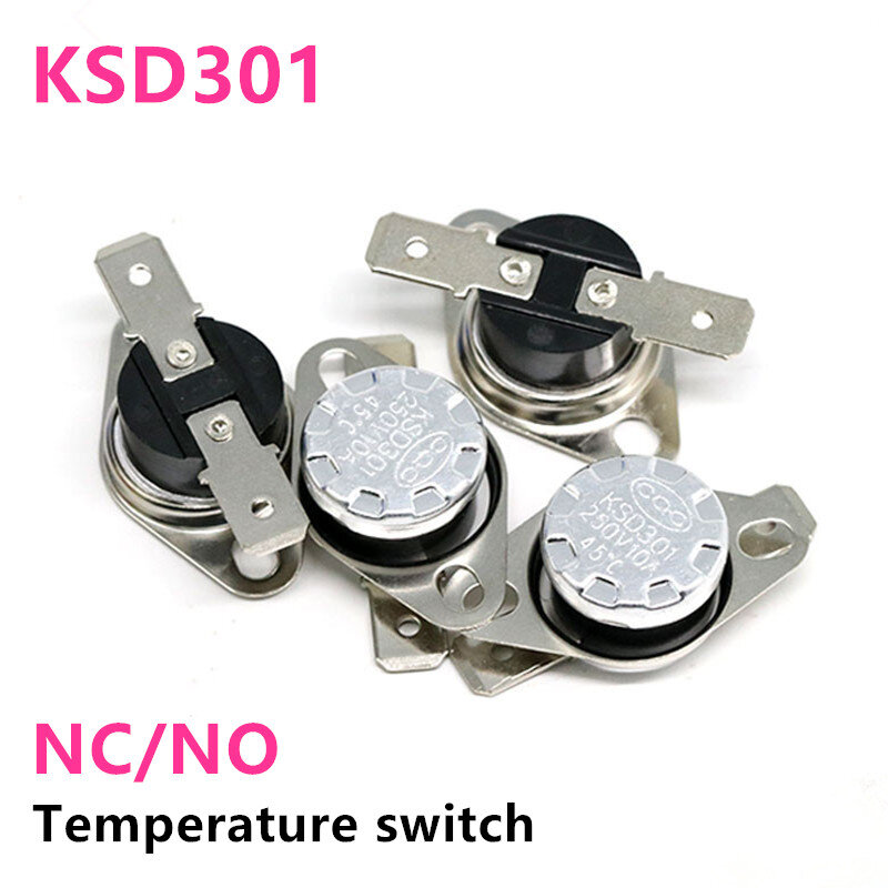 Interruptor de temperatura do termostato, normalmente fechado, aberto, KSD301, 0C-350C, 10A 250V, 45C, 75C, 85C, 95C, 105C, 110C, 150C, 180C Grau