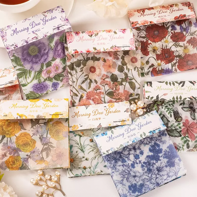 30 buah bahan kertas bunga kabut pagi seri taman bunga sastra akun tangan kotak hadiah kertas dasar dekoratif 8 gaya