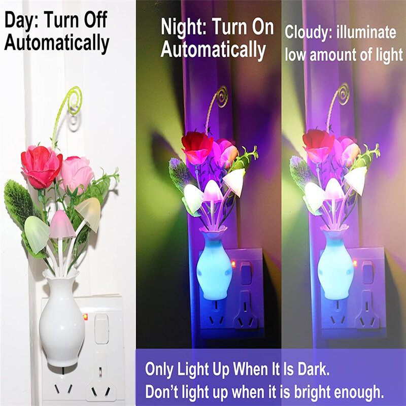 مصباح LED ليلي مع مستشعر تلقائي ، زهرة الورد ، المكونات الفطر في مصباح ، غرفة نوم ، حمام ، غرفة المعيشة ، المطبخ ، توفير الطاقة ، 0.5 واط