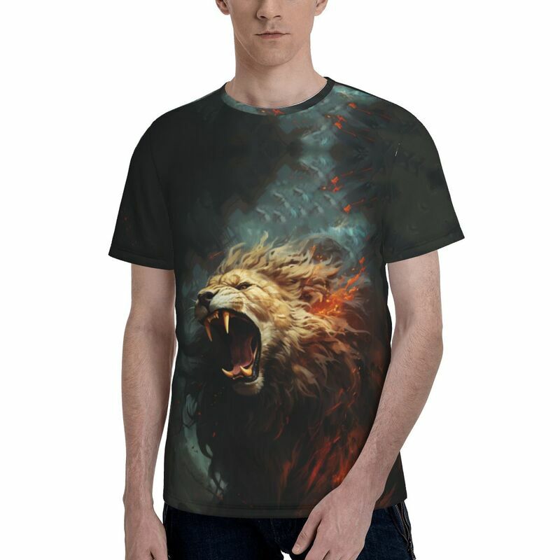 Camiseta de manga corta para hombre, camisa de verano Y2K, refrescante y transpirable, con estampado de León en 3D