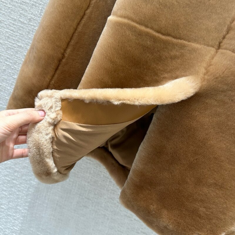 Casaco de pele de lã trespassado, design casual, nova moda quente, 0103, 2024