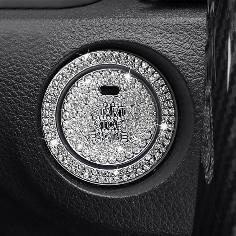Push Start Button Bling Car Engine Ignition Button Protective Cover Crystal Rhinestone Women Car Start Stop Button Decoration
