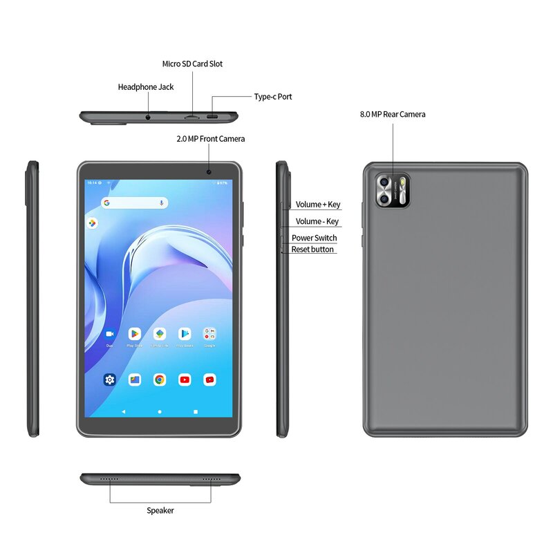 8-дюймовый планшет PRITOM на Android 13, 8 Гб (4 + 4 Гб), 64 ГБ ОЗУ, 1 ТБ ПЗУ, 5000x80 0 IPS экран, аккумулятор мАч, двойная камера, Wi-Fi