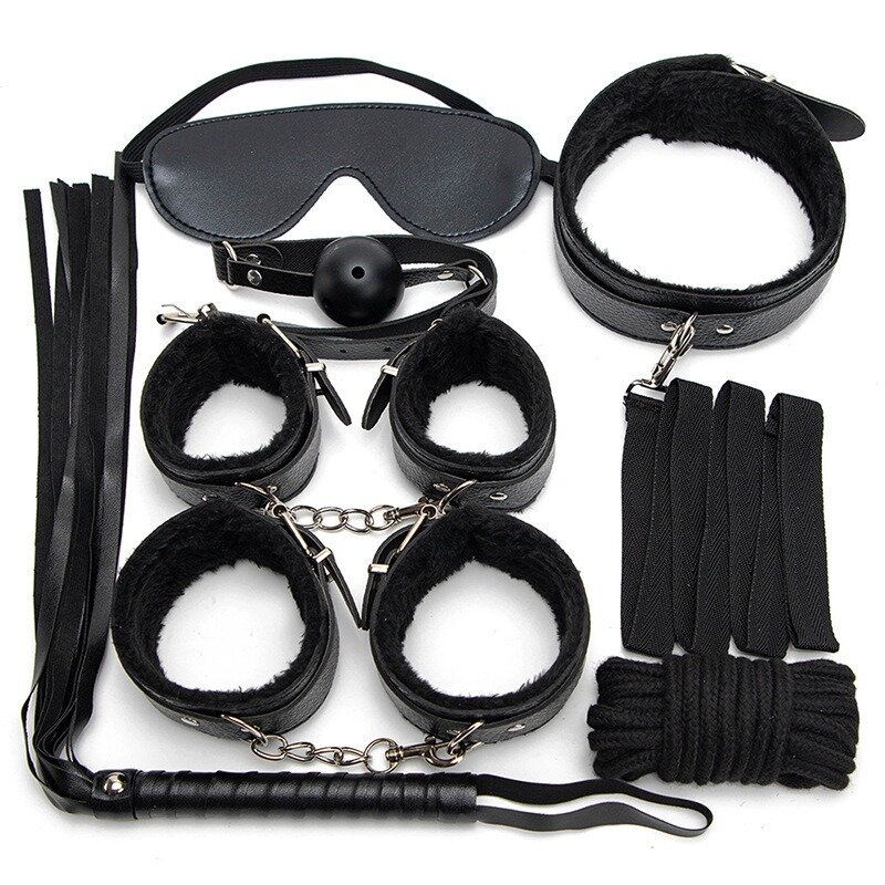 7 Stück Set BDSM Kits Sexspielzeug für Frauen Erwachsene Spiele Bondage Handschellen Sex Peitsche Mund knebel