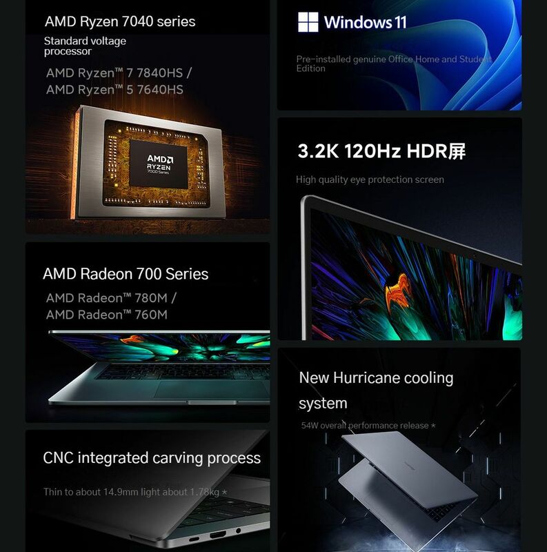 샤오미 레드미북 노트북 프로 15 2023, AMD 라이젠 R7-7840HS/R5-7640HS CPU, 3.2K, 120Hz, 15.6 인치, 16G DDR5 + 512G SSD 노트북 컴퓨터, 신제품