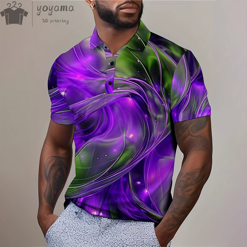 Рубашка-поло мужская с цветным рисунком, модная повседневная футболка с коротким рукавом, уличная одежда для гольфа, лето
