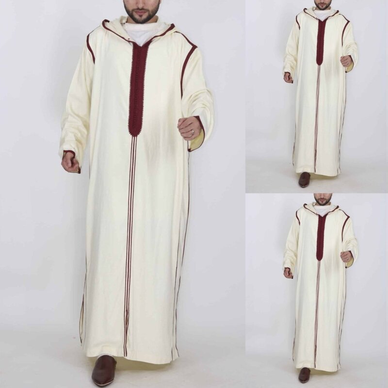 Gli uomini vestono i vestiti musulmani felpe con cappuccio larghe abito centrale arabo caftano durevole musulmano Thobe Dubai abito a maniche lunghe vestiti etnici