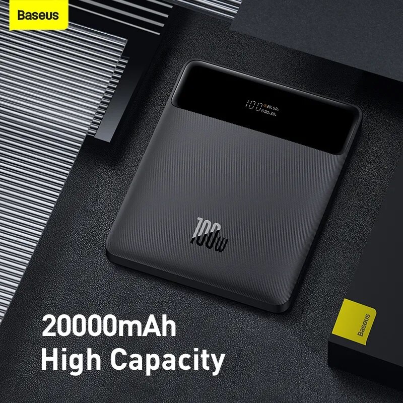 Baseus 100W Power Bank 20000mAh tipo C PD caricabatteria esterno portatile Powerbank a ricarica rapida per Notebook con cavo da 100W