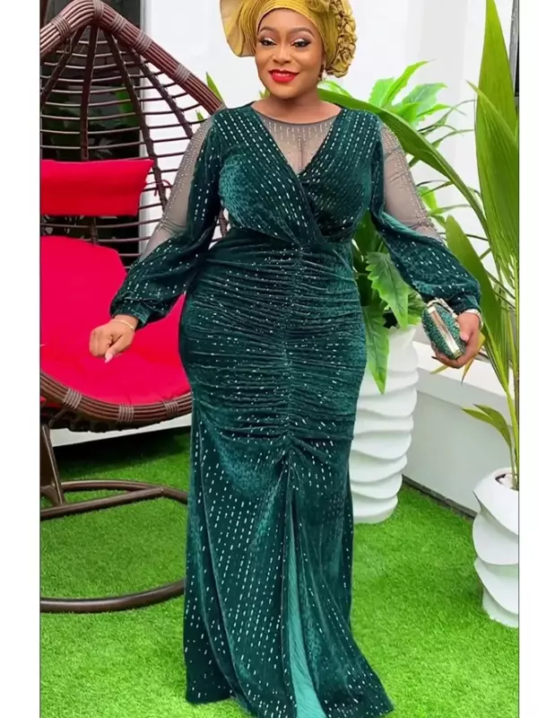 Afrikaanse Elegante Feestjurken Voor Vrouwen Plus Size Lovertjes Avondjurk Kaftan Moslim Maxi Lange Bodycon Jurk Dames Kleding