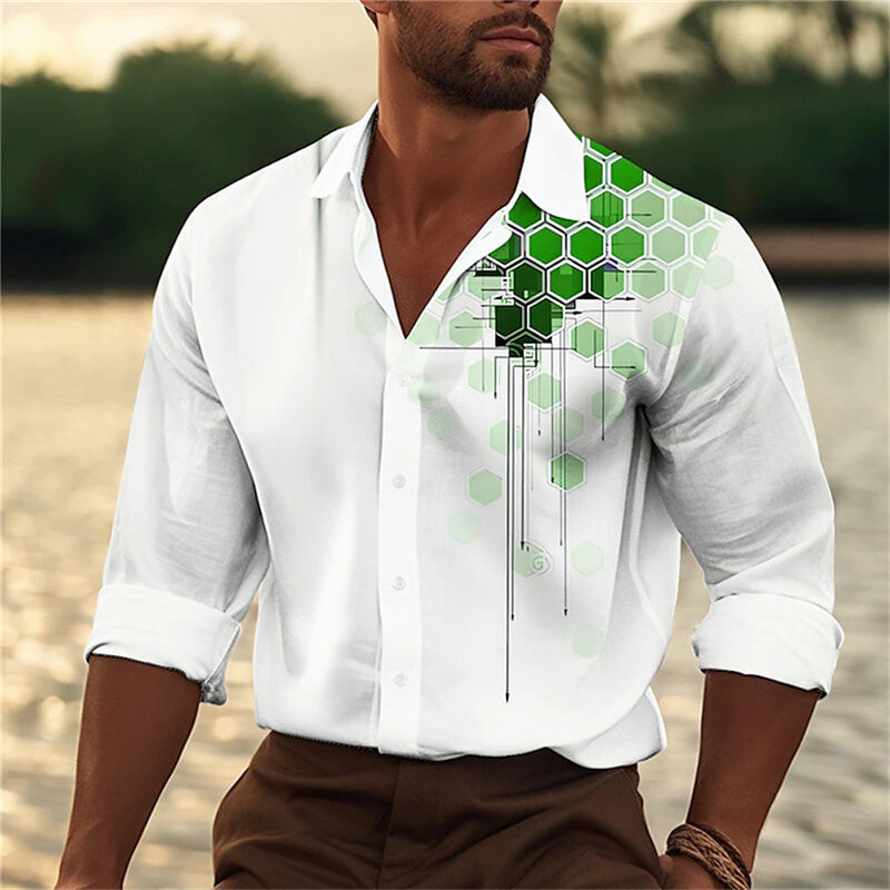 남성용 3D 프린팅 그라디언트 라펠 싱글 브레스트 카디건 셔츠, 캐주얼 휴가 거리, 고품질 남성 의류, 신제품