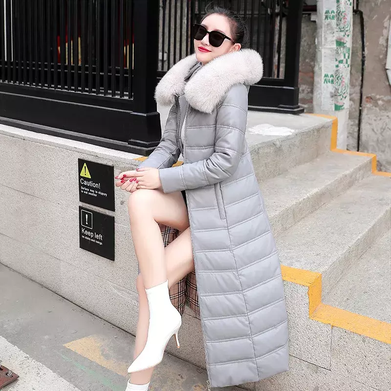 90% biała kurtka puchowa damskie 2023 zimowe kurtki średniej długości pogrubione eleganckie płaszcz skórzany odzież damska Jaqueta Feminina