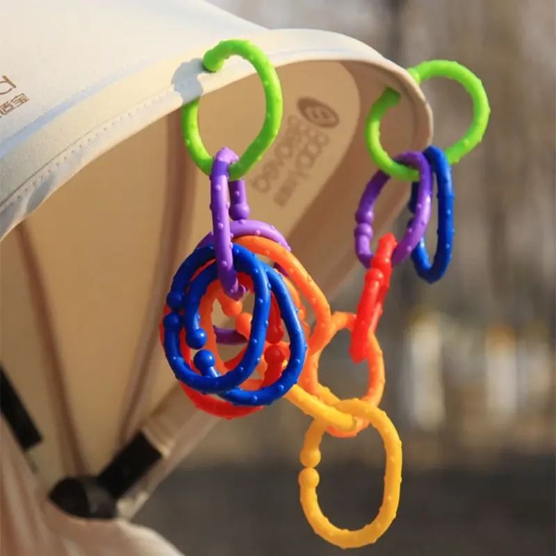 Baby Stroller Rainbow Loop Hook, Silicone Food Grade, Anel de borracha dental, Anel de conexão Hand Grip, Acessórios para carrinho, 10Pcs