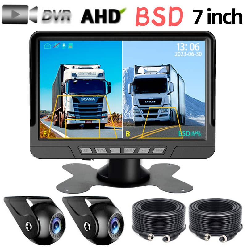 7'' IPS AHD Car Monitor with 2CH Vehicle Camera Starlight Night Vision BSD Blind spot Backup System Bus Truck Parking Recorder