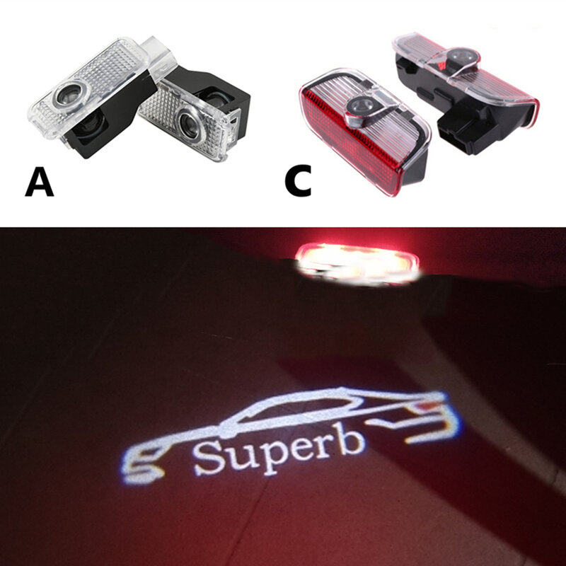 Proyector de luz LED para puerta de coche, luz con logotipo de sombra fantasma para Skoda Superb B6 B8 3V 3T 2006-2008 2009-2018 2019, 2 uds.