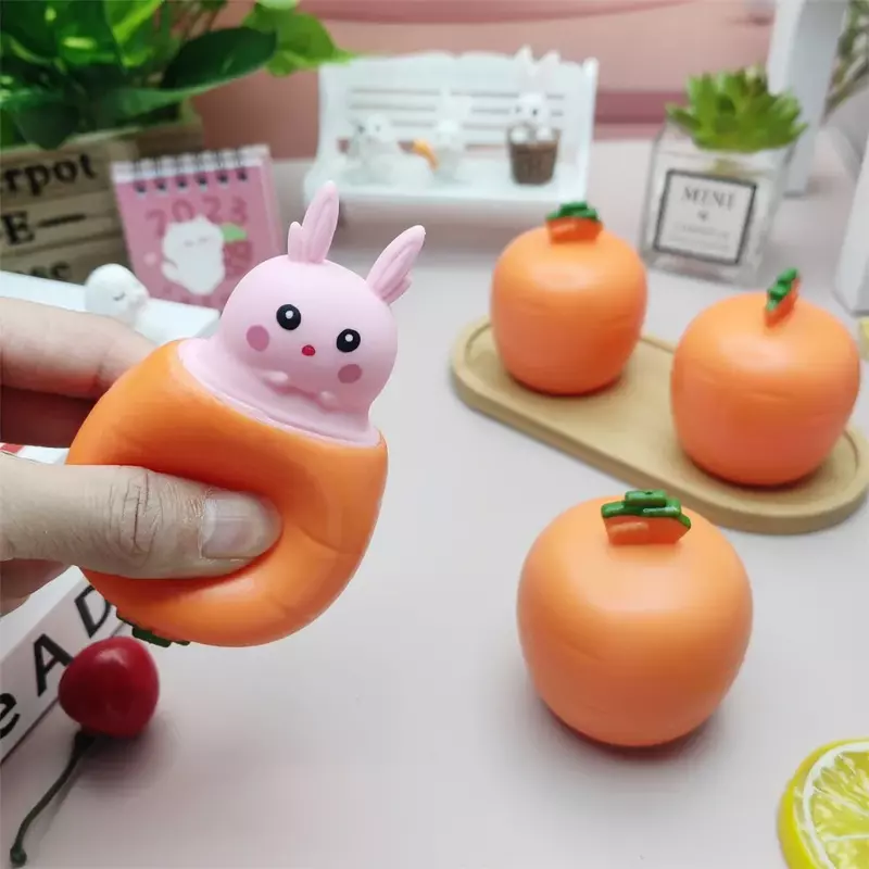 Novelty Carrot Rabbit Cup Squeeze Toys Bunny Squishy Fidget Vent Toy Creative Miniature Sensory Decompression Gift for Kid Adult
