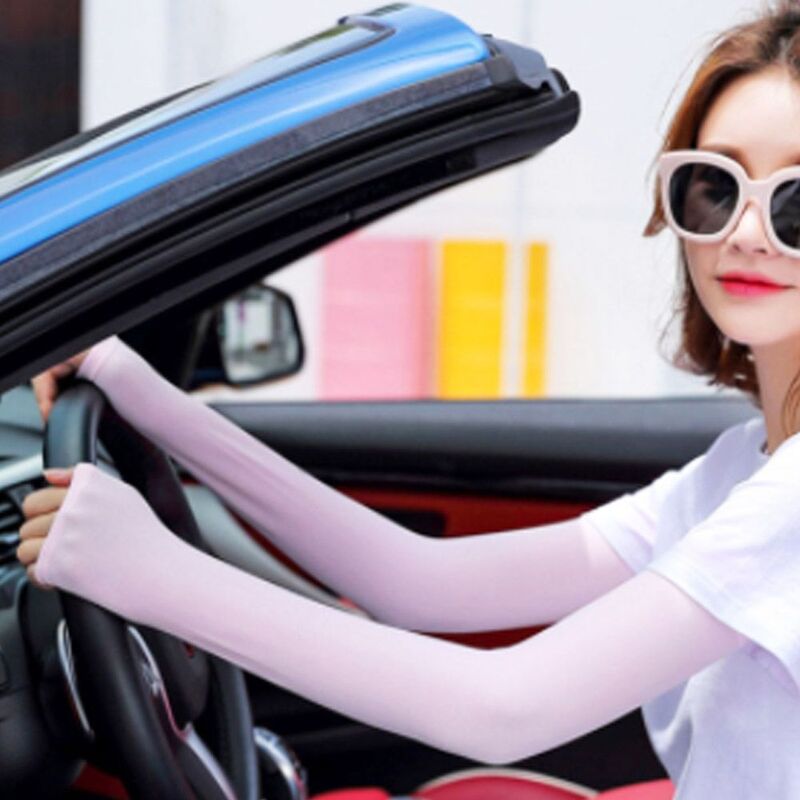 Women Sunscreen Sleeves Outdoor Sun Protection Ice Silk UV Arm Sleeves Summer Elastic Fingerless Driving Sleeve