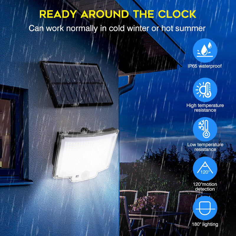 Наружная лампа на солнечной батарее, водонепроницаемый светильник с интеллектуальным датчиком движения, с дистанционным управлением, для внутреннего дворика, гаража, заднего двора, ночное освещение на солнечной батарее, IP65