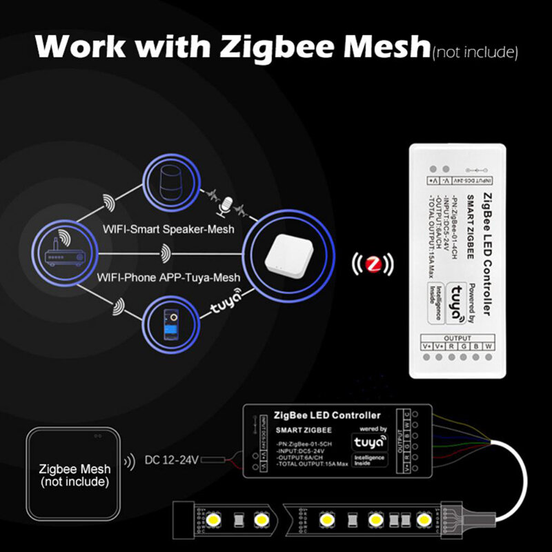 Tuya Zigbee RGB LED 스트립 컨트롤러, 단일 색상 RGB RGBW RGB + CCT LED 테이프, 음성 앱 제어, 12V LED 조명 컨트롤러, 알렉사