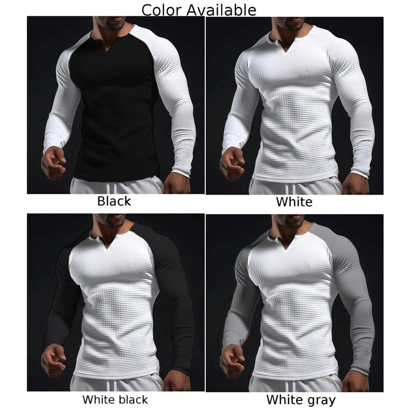 Casual Top Top Waffle Ribbed Full Grandad Long Sleeve Mens Muscle Polyester Regular Shirt Slim Fit Solid Color