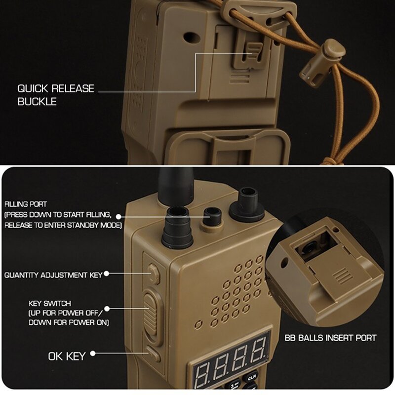Chargeur de vitesse Airsoft pour granulés de BB 6mm, modèle radio, remplissage électrique avec adaptateur, équipement de jeu de guerre pour la chasse au paintball