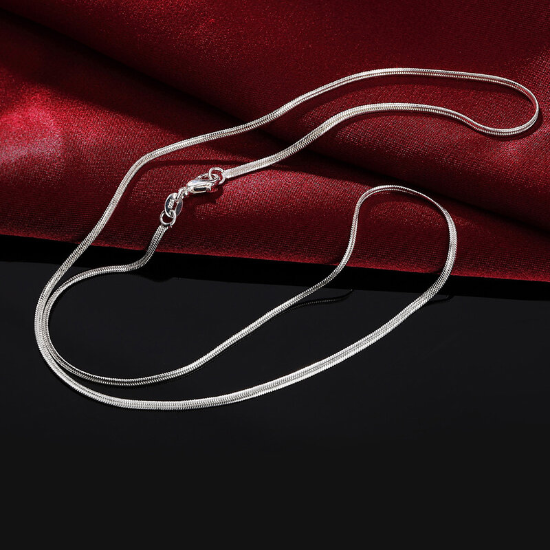 Fine charms 2MM płaski łańcuszek wężykowy z kości 925 Sterling Silver naszyjnik dla kobiet mężczyzn 16-30 cali biżuteria prezenty świąteczne