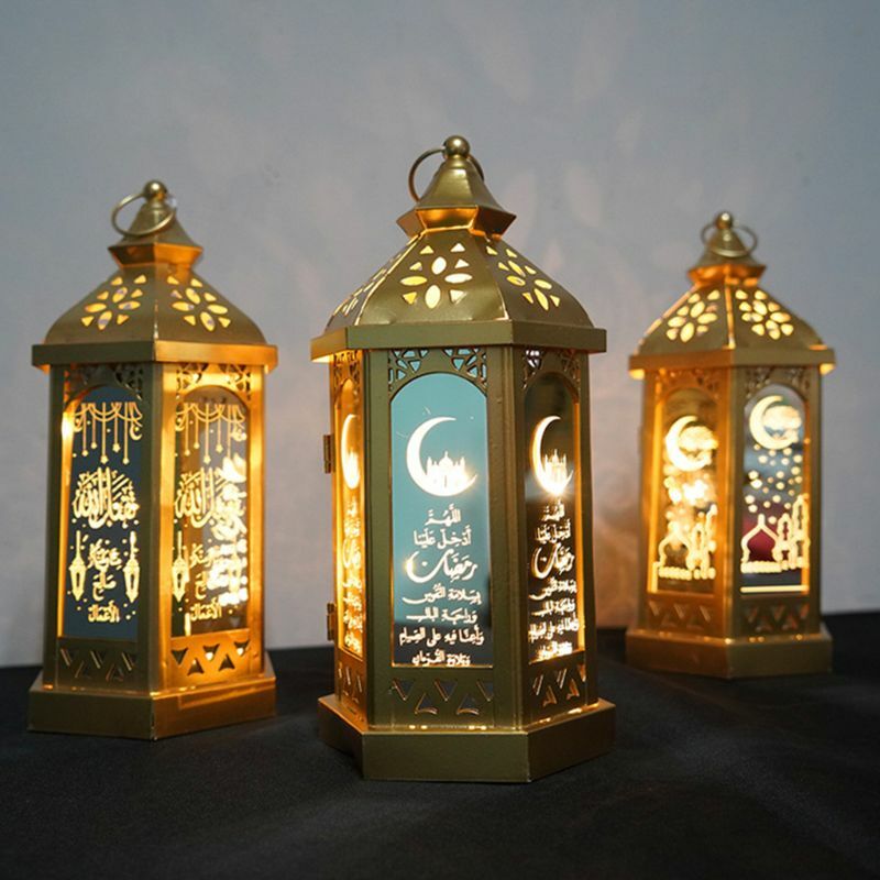 Islam Muslim Eid Mubarak Lampen Metall LED Nachtlicht Ramadan Dekoration für Home Supplies