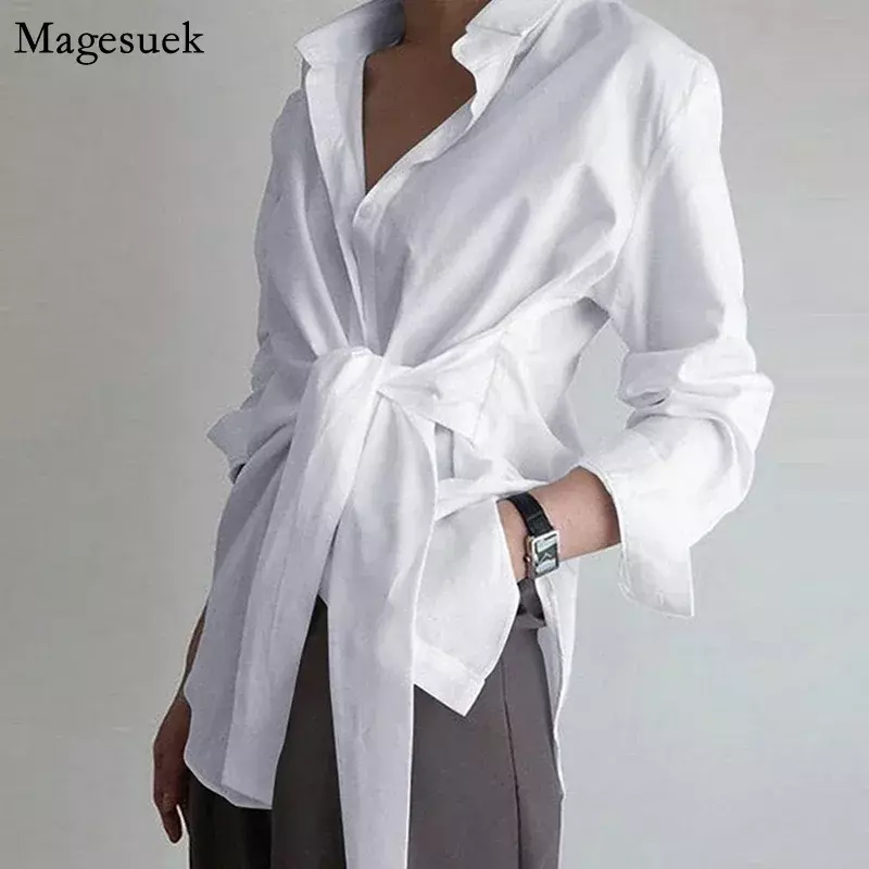 Женская рубашка с длинным рукавом, белая блузка на пуговицах, женские черные свободные рубашки с рюшами, хлопковые офисные блузки, новинка 18659