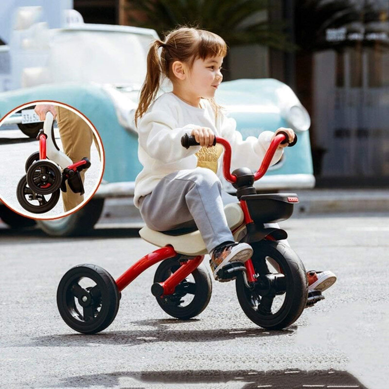 دراجة ثلاثية العجلات للأطفال مع مقبض قابل للطي وإطار وعجلات عالية الجودة