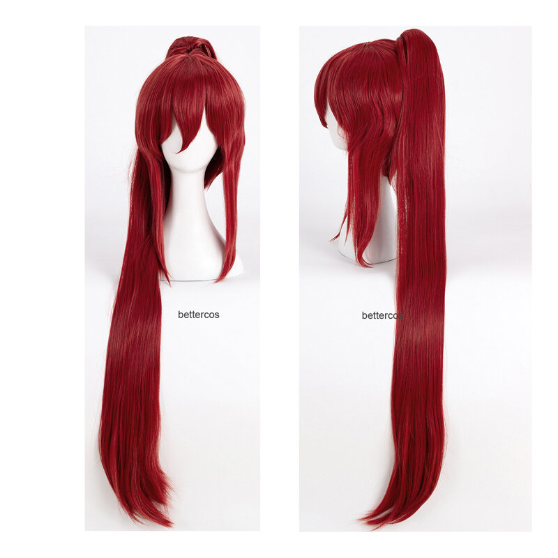 Erza Scarlet Cosplay Wigs 100cm Long Wine Red Heat Resistant Synthetic Hair Wig + Wig Cap