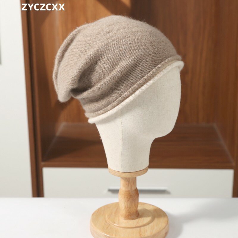 ZYCZCXX 100% Merino Wool Knitted Hat For Women Warm Autumn/Winter Outdoor Travel Warm Hat Ffor Men Soft Cashmere Casual Hat