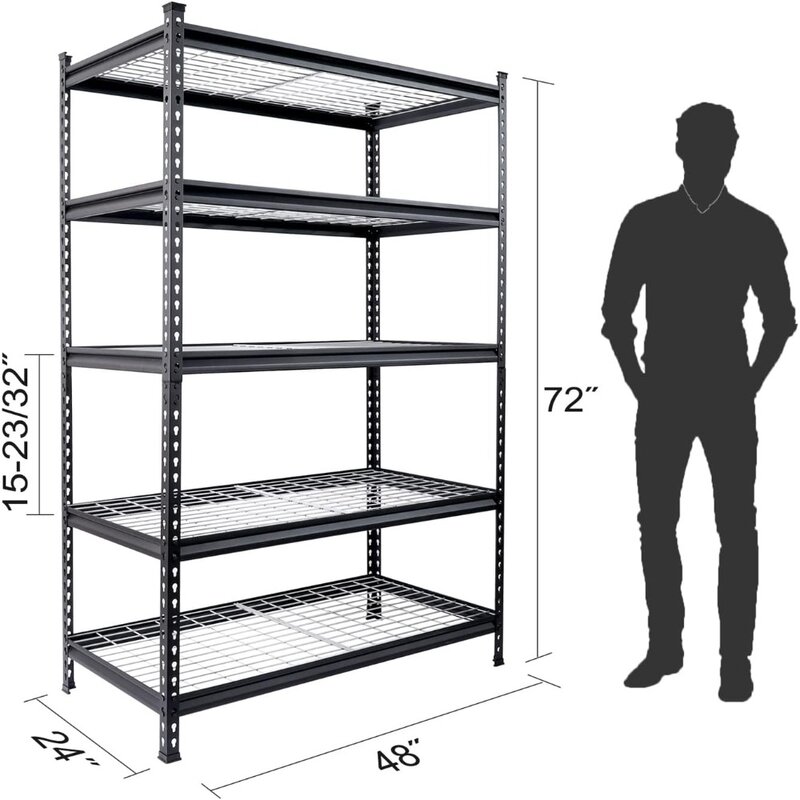 WORKPRO 5-Tier Metal Shelving Unit, 48”W x 24”D x 72”H, Heavy Duty Adjustable Storage Rack, 4000 lbs Load Capacity (Total), for