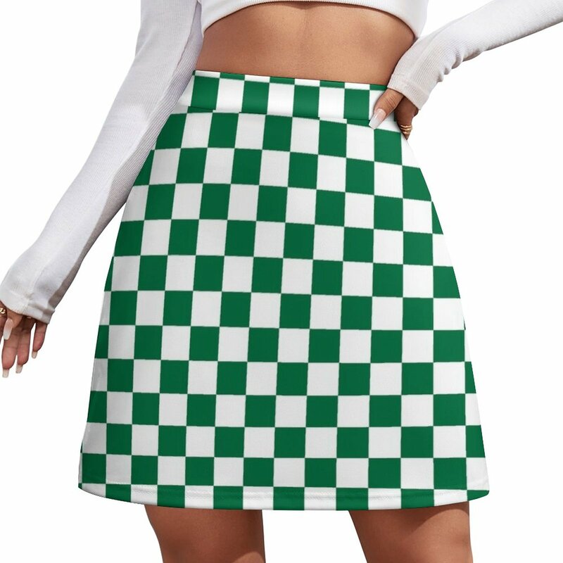 White and Cadmium Green Checkerboard Mini Skirt korean summer clothes japanese fashion