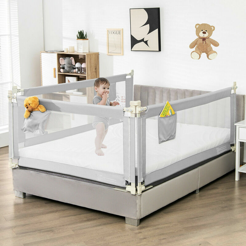 69.5 "trilhos de cama para crianças de levantamento vertical cama do bebê guarda ferroviário com bloqueio cinza bs10004gr