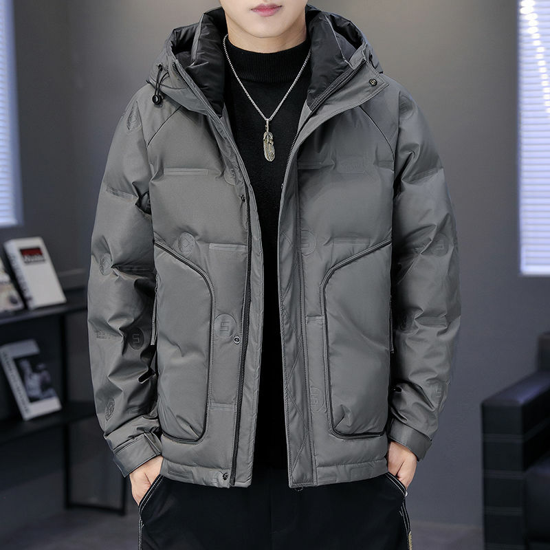 Men Down Jacket Winter New Fashion Youth Thickened Warm Hooded Parkas Solid Color Casual Large Size Stand Collar Trend Outwear